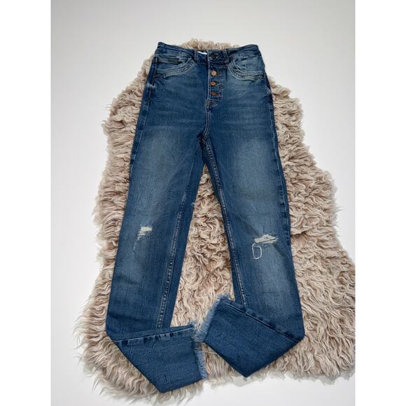 Zara Denim - Zara women’s button zipper distressed skinny jeans